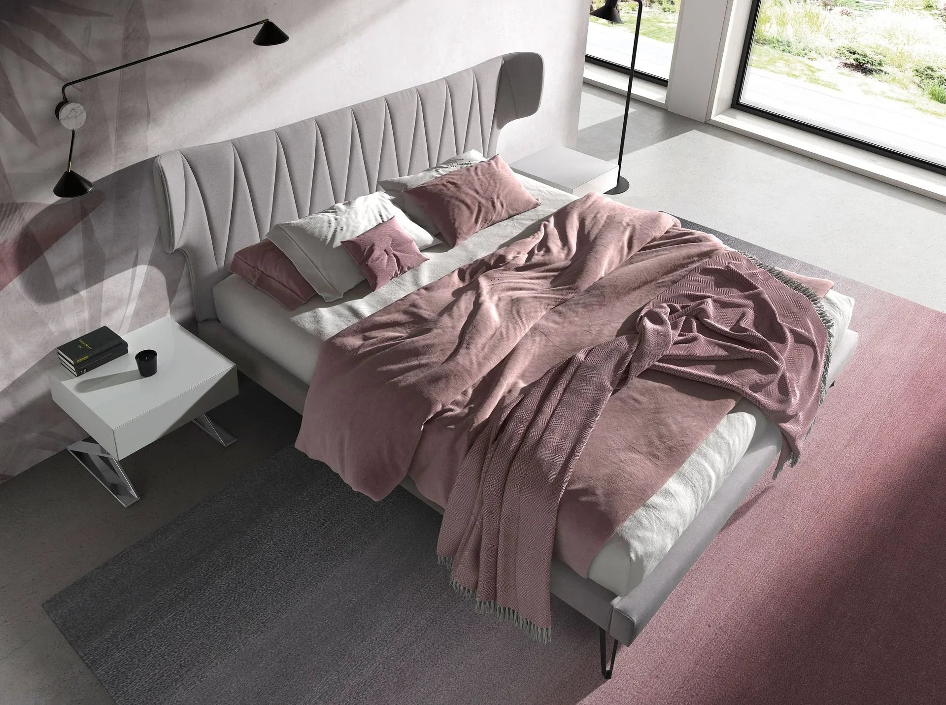 Muenchen 180x200 Polsterbett Stoff LINA color hellgrau top