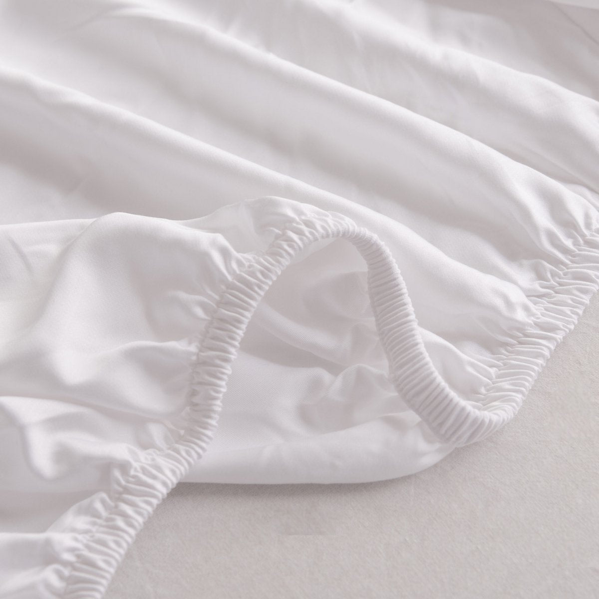 Close-up of gathered Coco White bamboo fabric