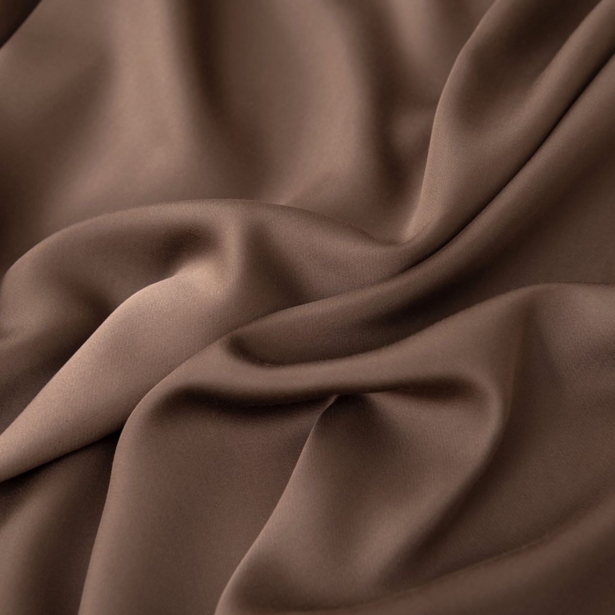 Close-up of the silky, folded 400TC bamboo fabric in Coffee Brown showing its smooth sheen
