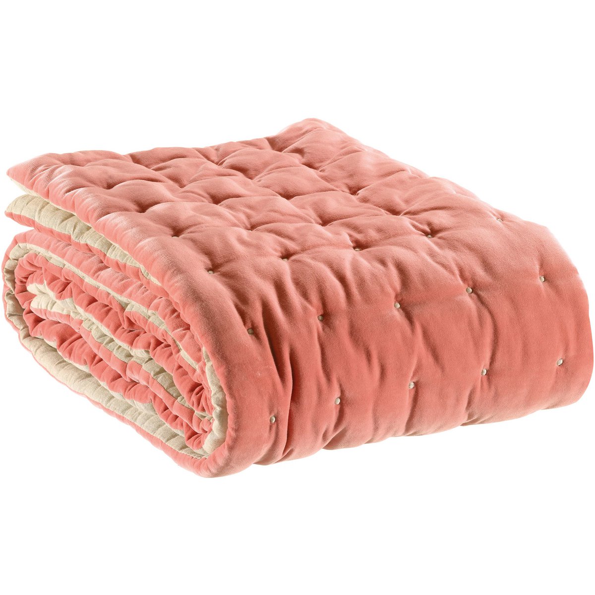 Elise – gesteppter Bettläufer in Pfirsichfarbe mit naturfarbener Rückseite, 90 × 240 cm