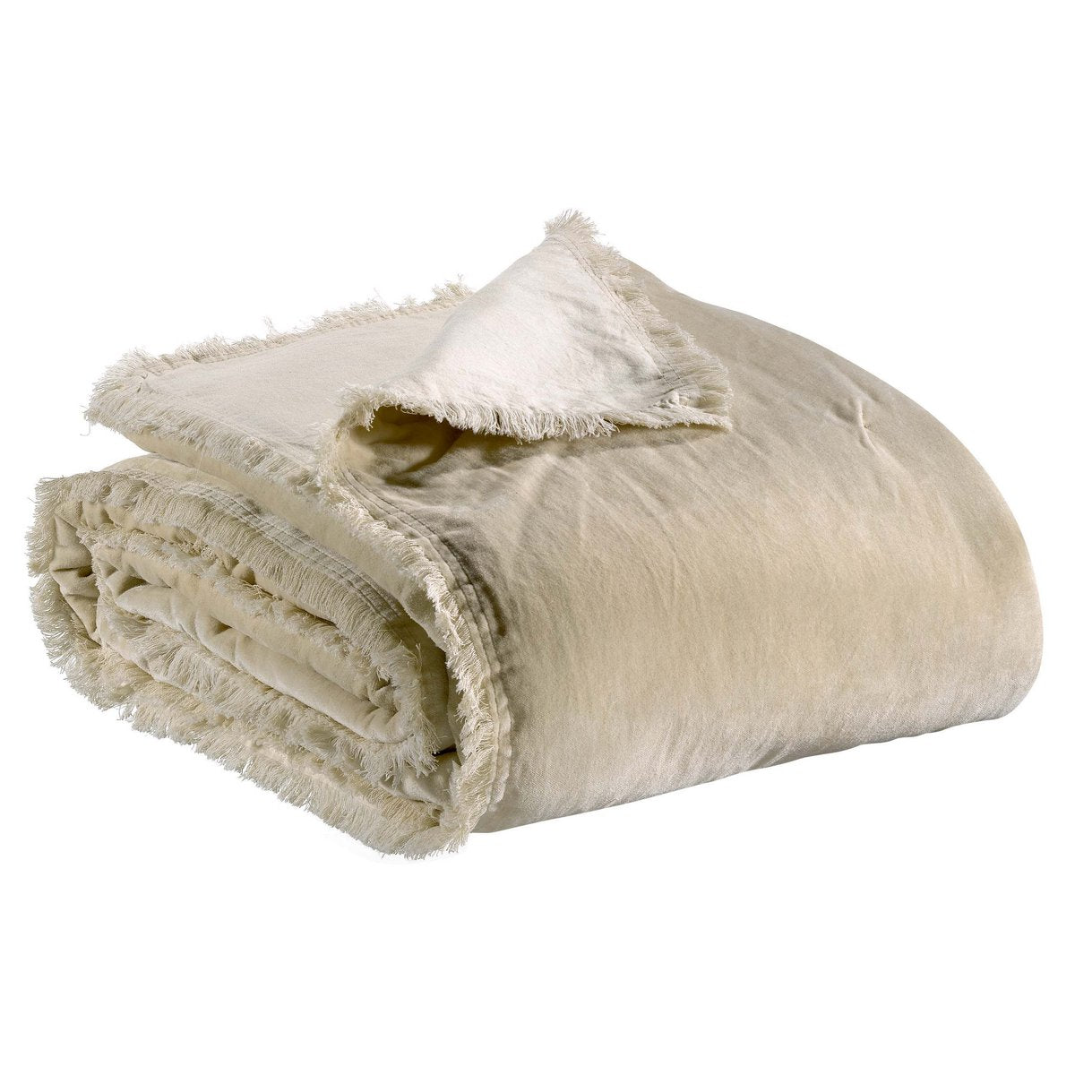 Jeté de lit en velours de coton Fara, couleur lin, 240 × 260 cm