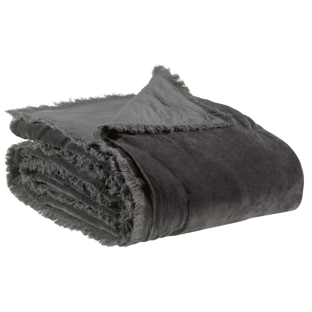 Jeté de lit Fara en velours de coton, couleur Terre d'ombre, 260 × 260 cm