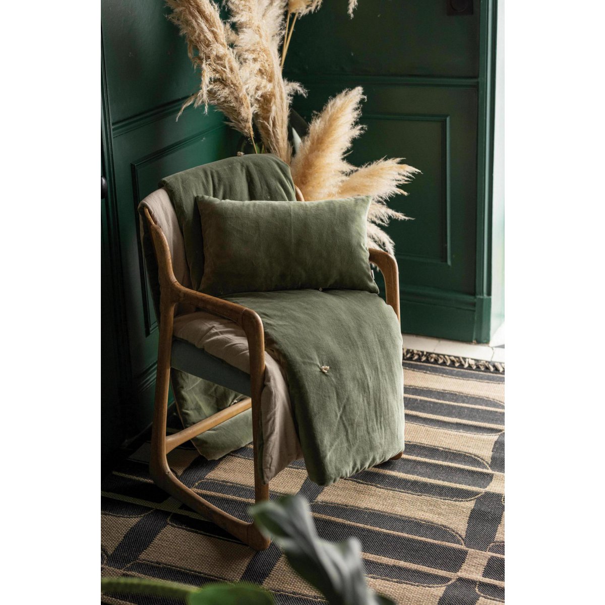 Elise cotton velvet cushion in Verbena, 30×50 cm