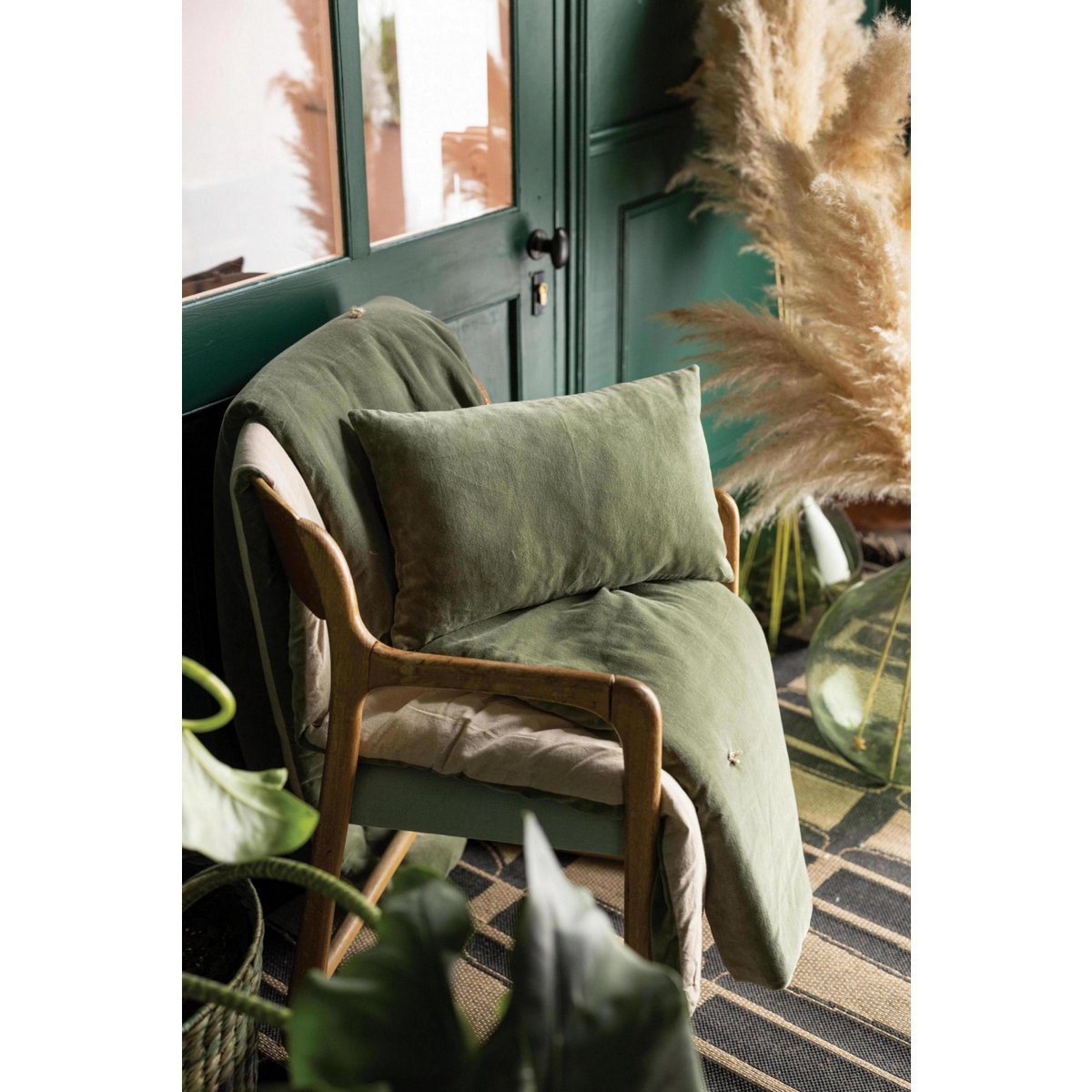 Elise cotton velvet cushion in Verbena, 45×45 cm