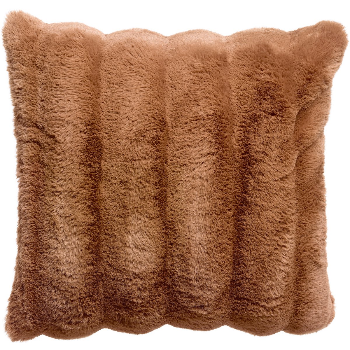 Astrid ribbed polyester faux fur cushion in mocha, 45×45 cm