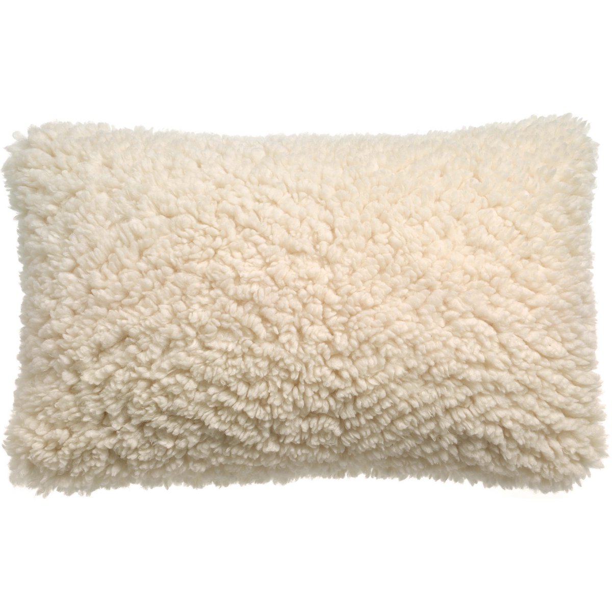 Noam-Kissen in der Farbe „Schnee“ mit Kunstfell im Stil eines Schafsfells, 40 × 65 cm