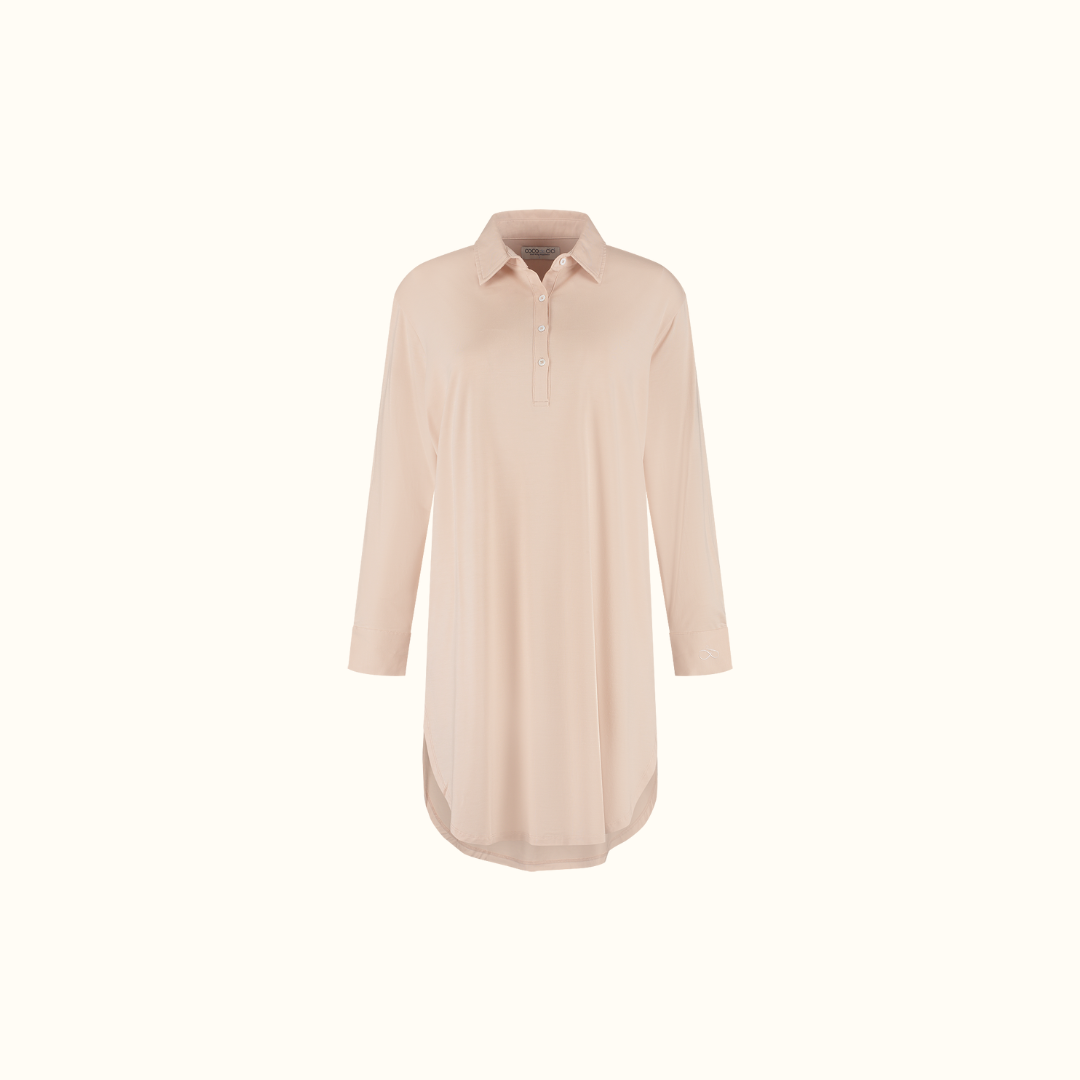 Front view of the Powder Peach nightgown on a plain background