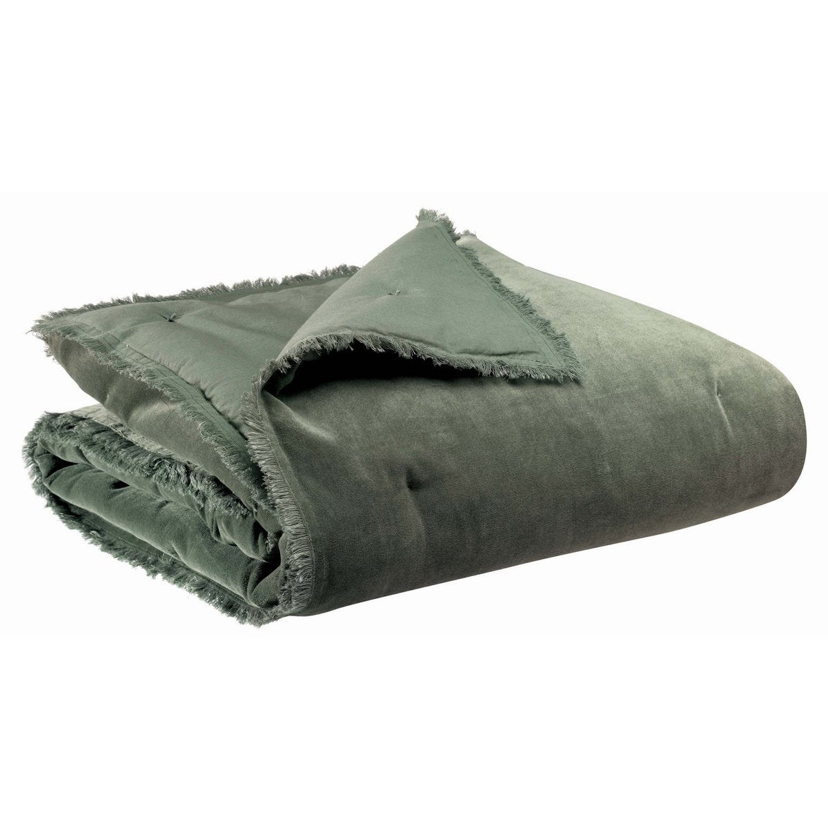 Fara throw in thyme green with a fringed edge, 135×200 cm