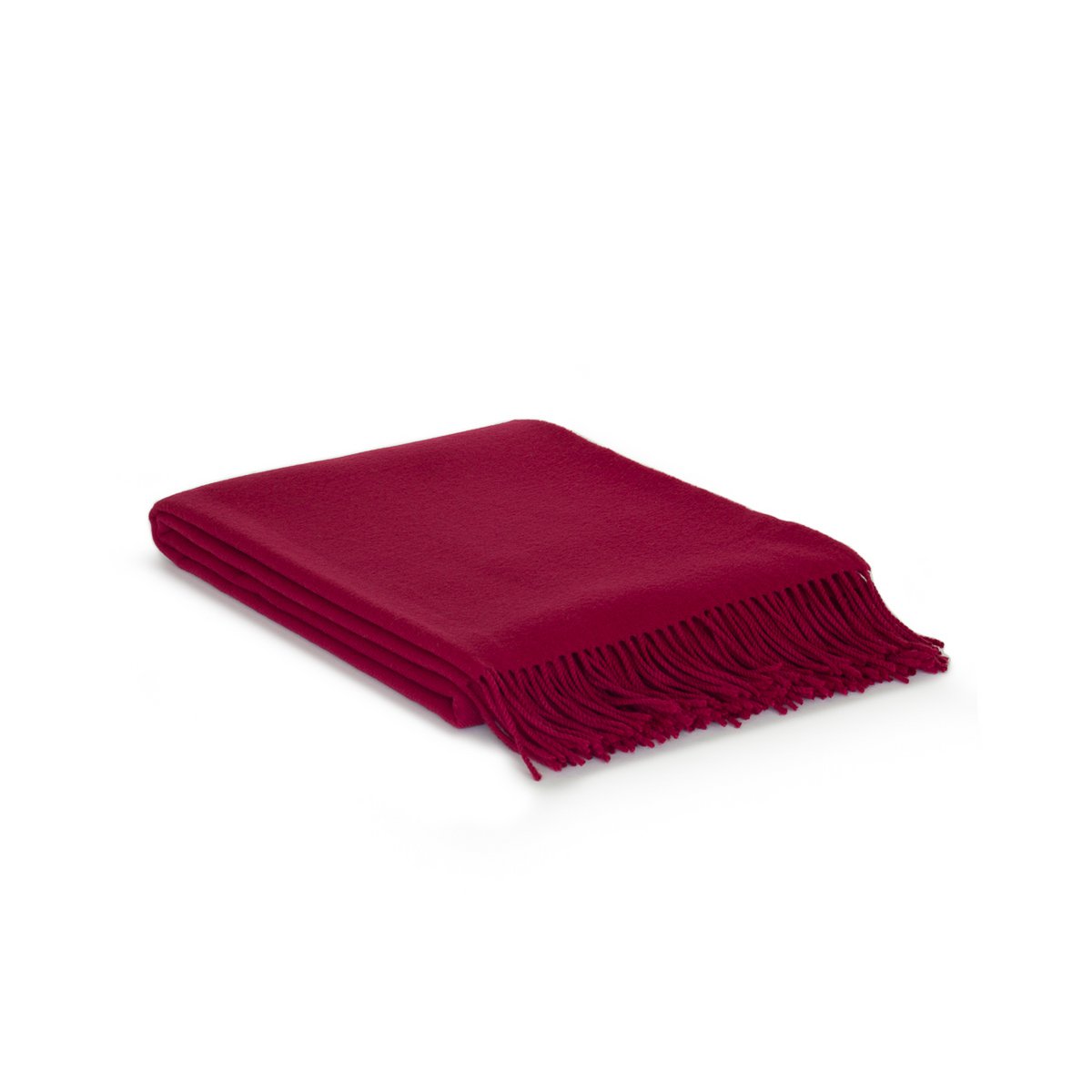 Rio throw blanket in red, folded with a fringed end, 140×200 cm