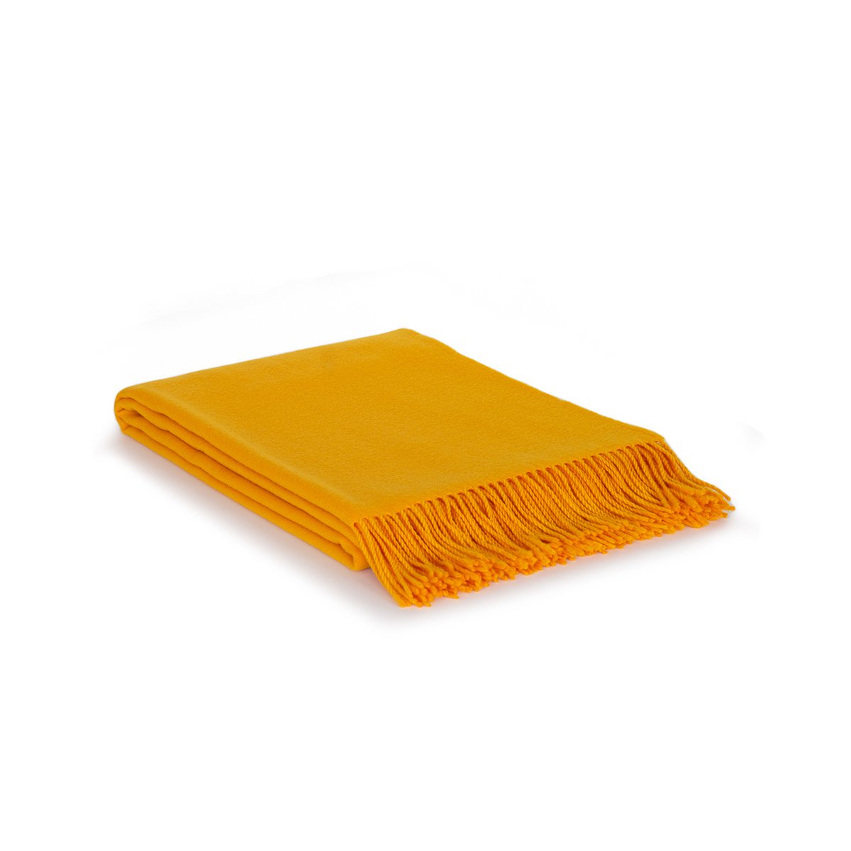 Rio throw blanket in yellow, folded with a fringed end, 140×200 cm