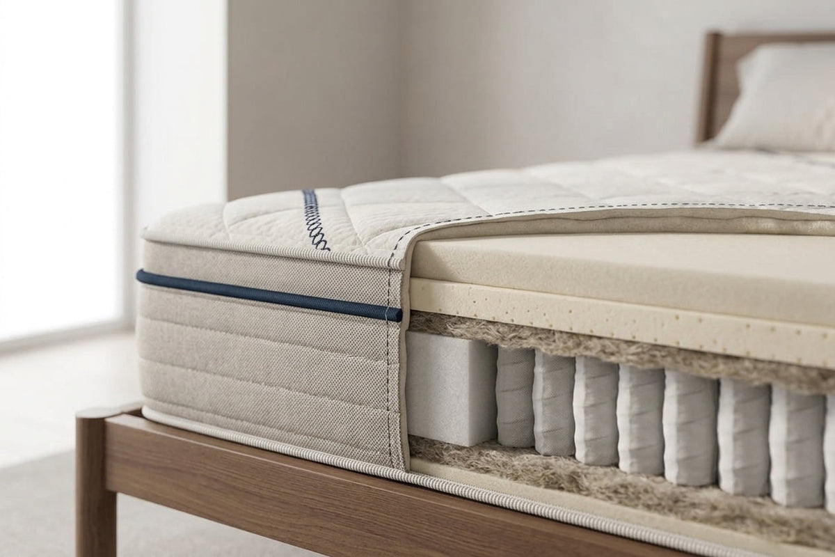 Matelas en coupe montrant les couches de matériaux, pour bien choisir son matelas