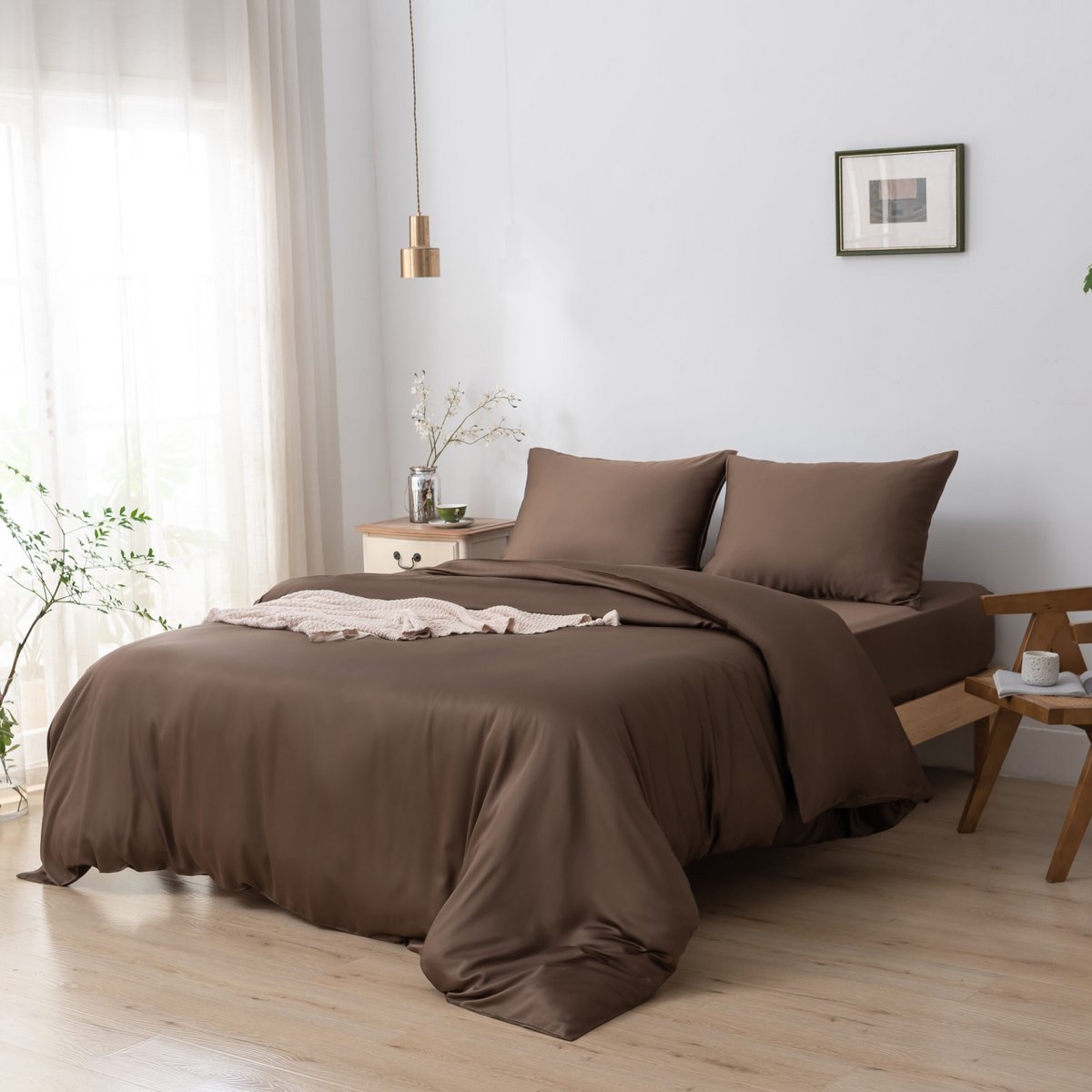 Bambus-Bettwäscheset für 1 Person, Coffee Brown, 400TC