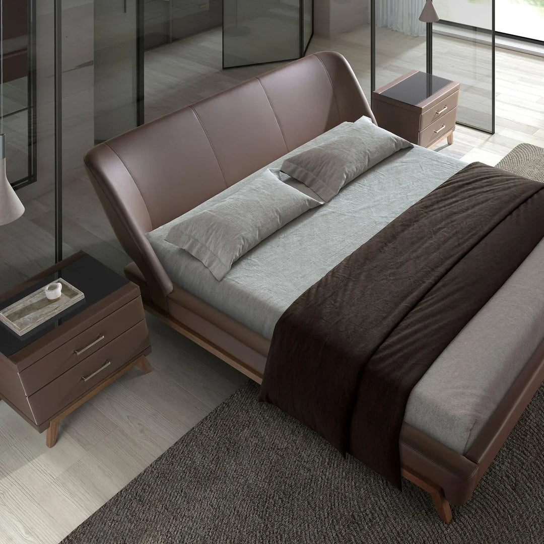 Bochum 180x200 Polsterbett Kunstleder LENO color Nussbraun top