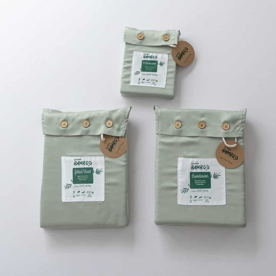 Sage Green bamboo bedding set shown in its packaging