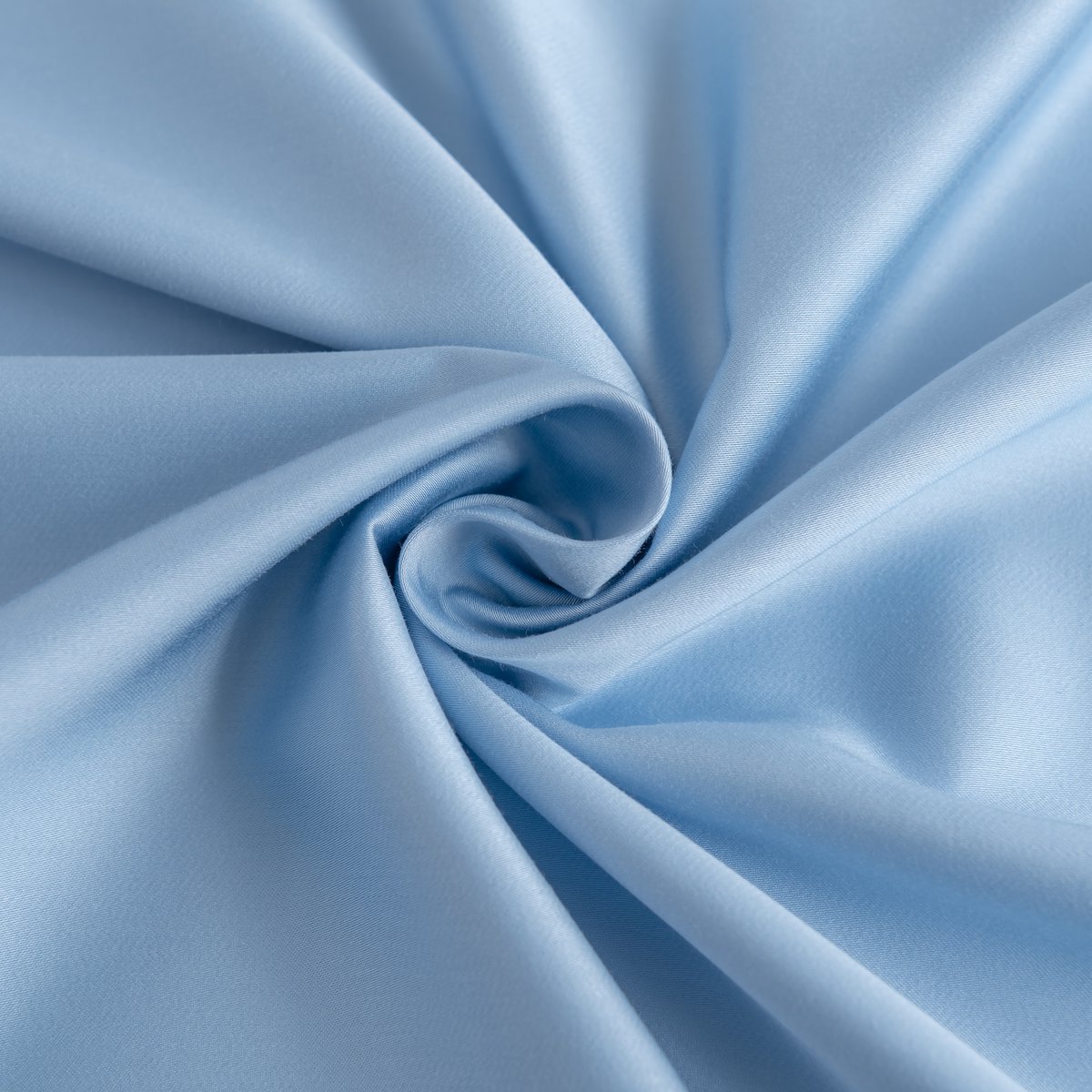 Close-up of the silky, swirled 400TC bamboo fabric in Sky Blue showing its smooth sheen