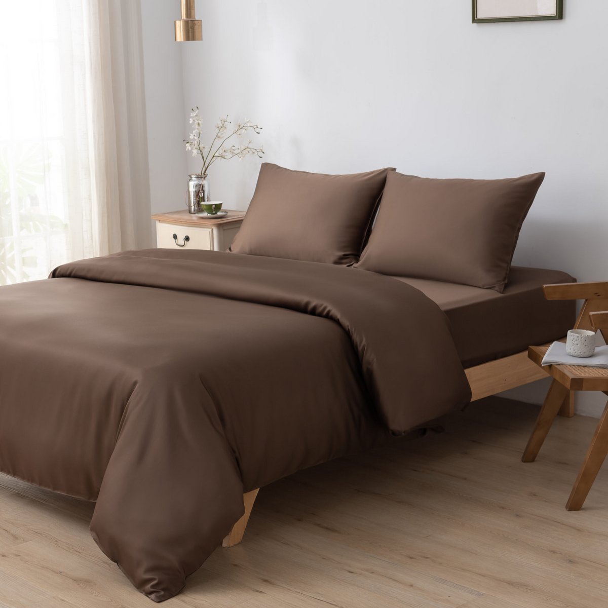 1-Person Bamboo Bedding Set Coffee Brown 400TC