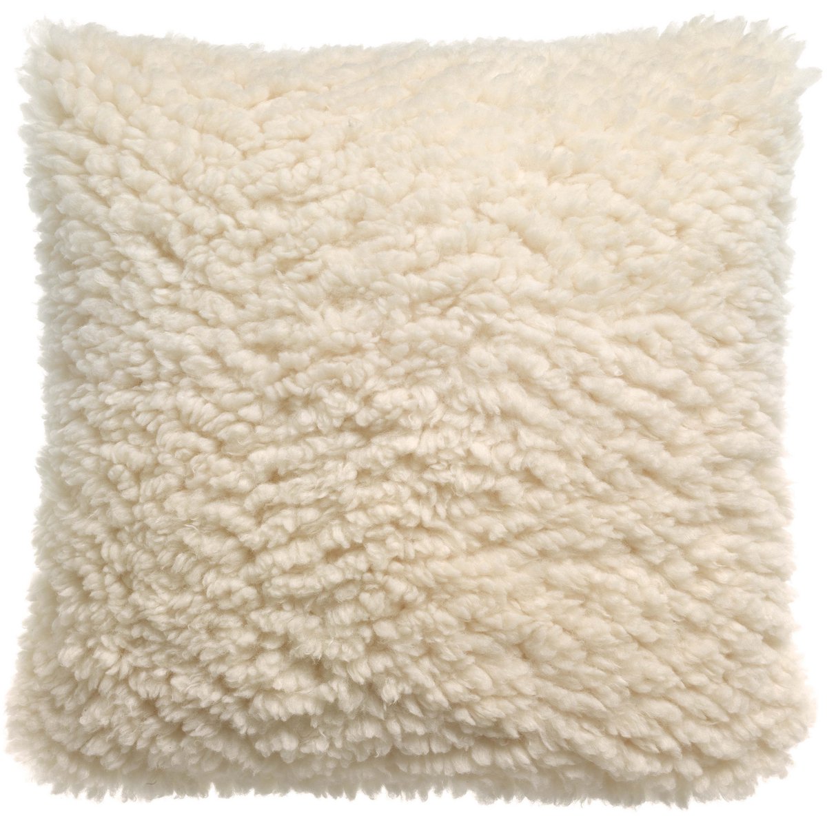 Noam-Kissen in der Farbe „Schnee“ mit Kunstfell im Stil eines Schafsfells, 45 × 45 cm