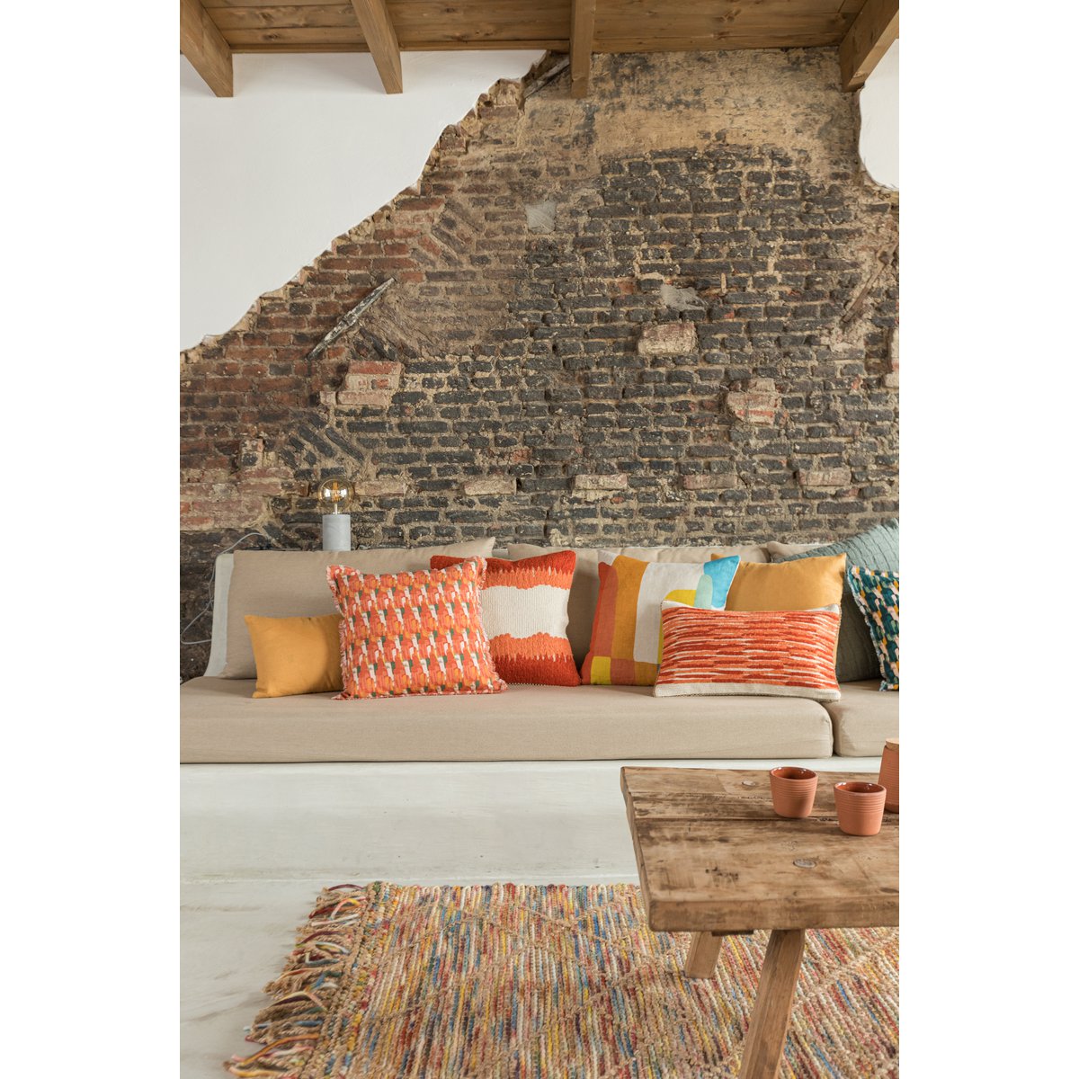 Zeff linen and cotton cushion in Ochre, 30×50 cm