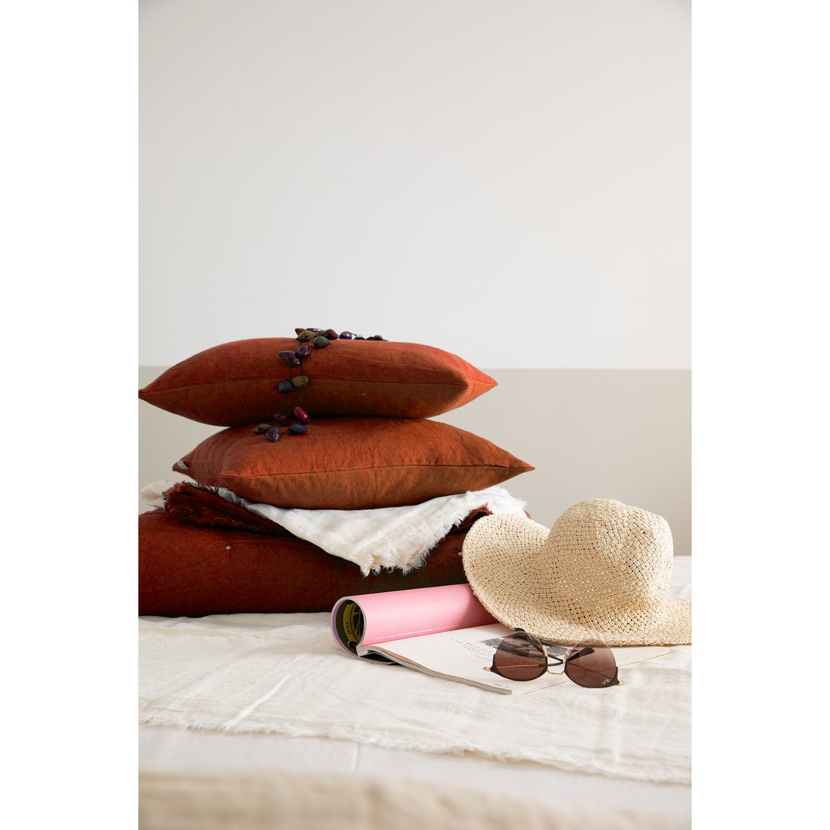 Zeff-Kissen aus Leinen und Baumwolle in der Farbe „Rooibos“, 30 × 50 cm