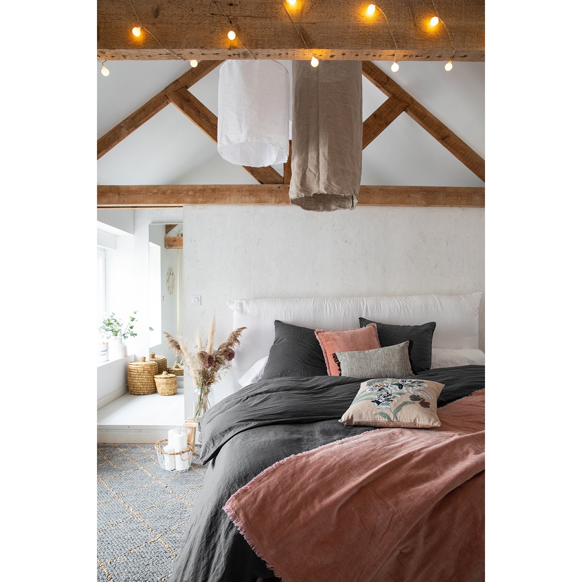 Zeff linen and cotton cushion in Thunder, 45×45 cm