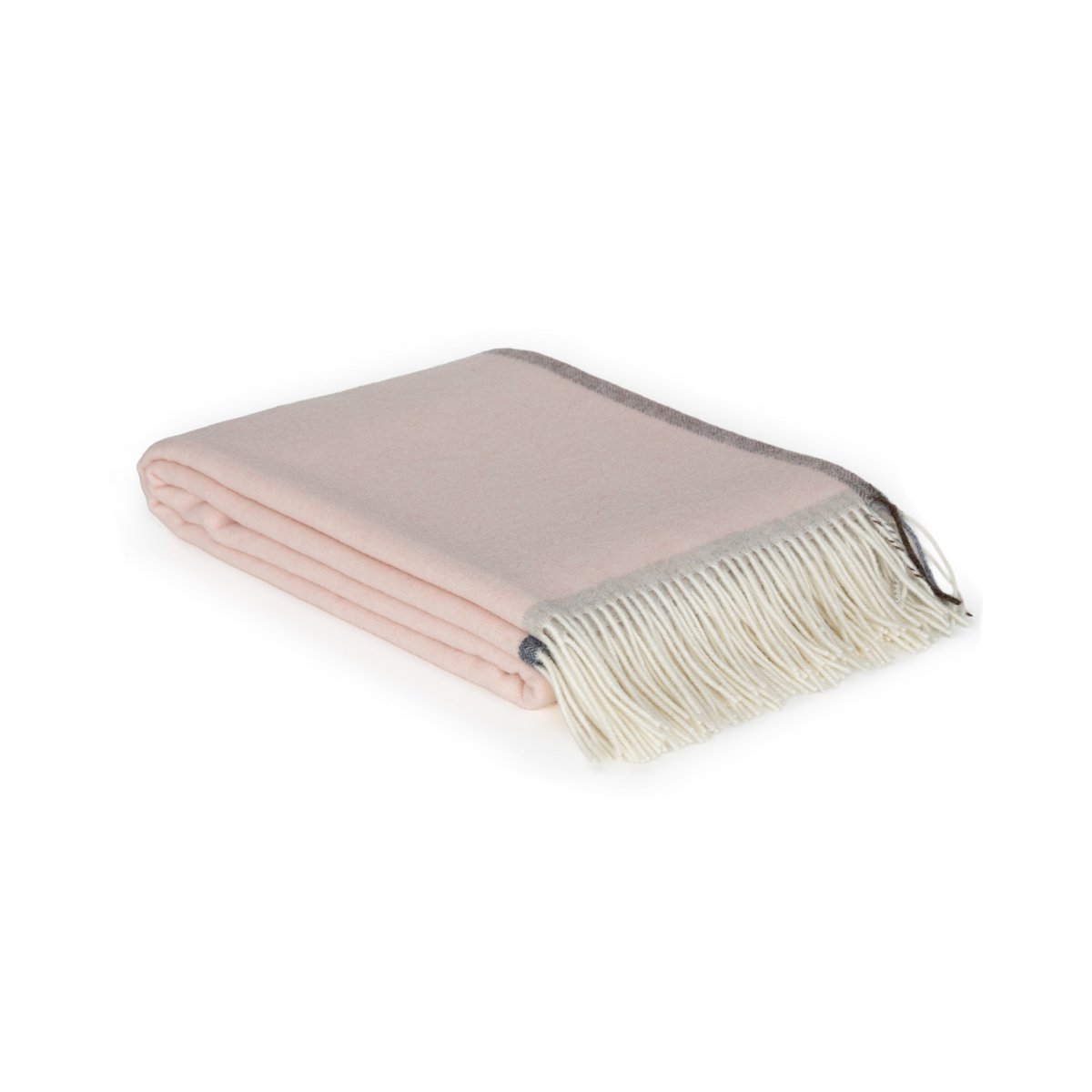 Folded Merino & Cashmere Throw Blanket Milano Rosa Orlo, showing soft pink body and grey trim