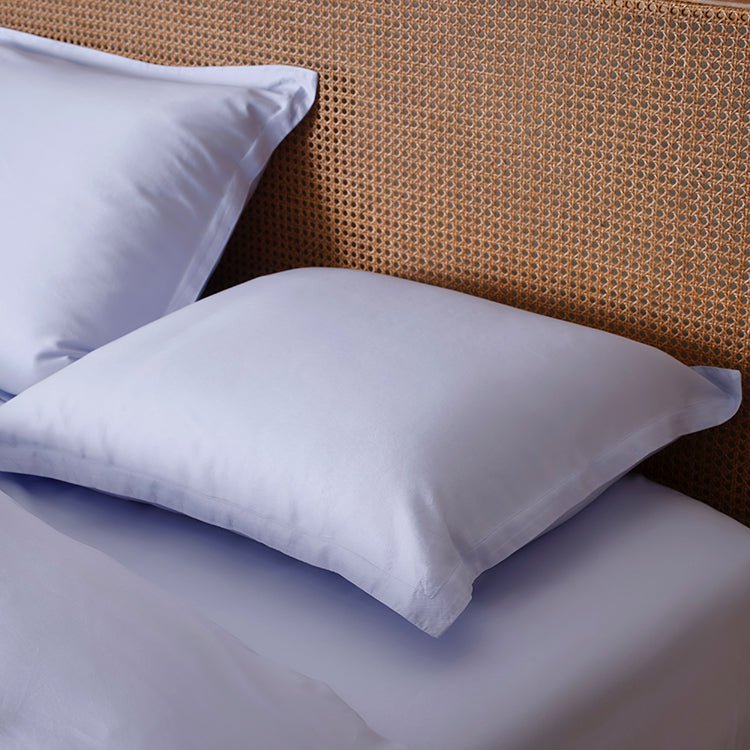Close-up of pillows in the Tencel™ Twill Duvet Cover set in Lavender Blue