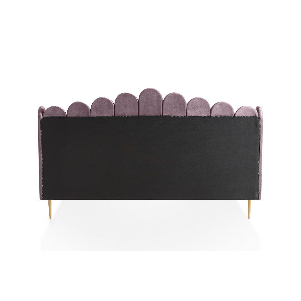 Rear view of the purple velvet shell bed headboard