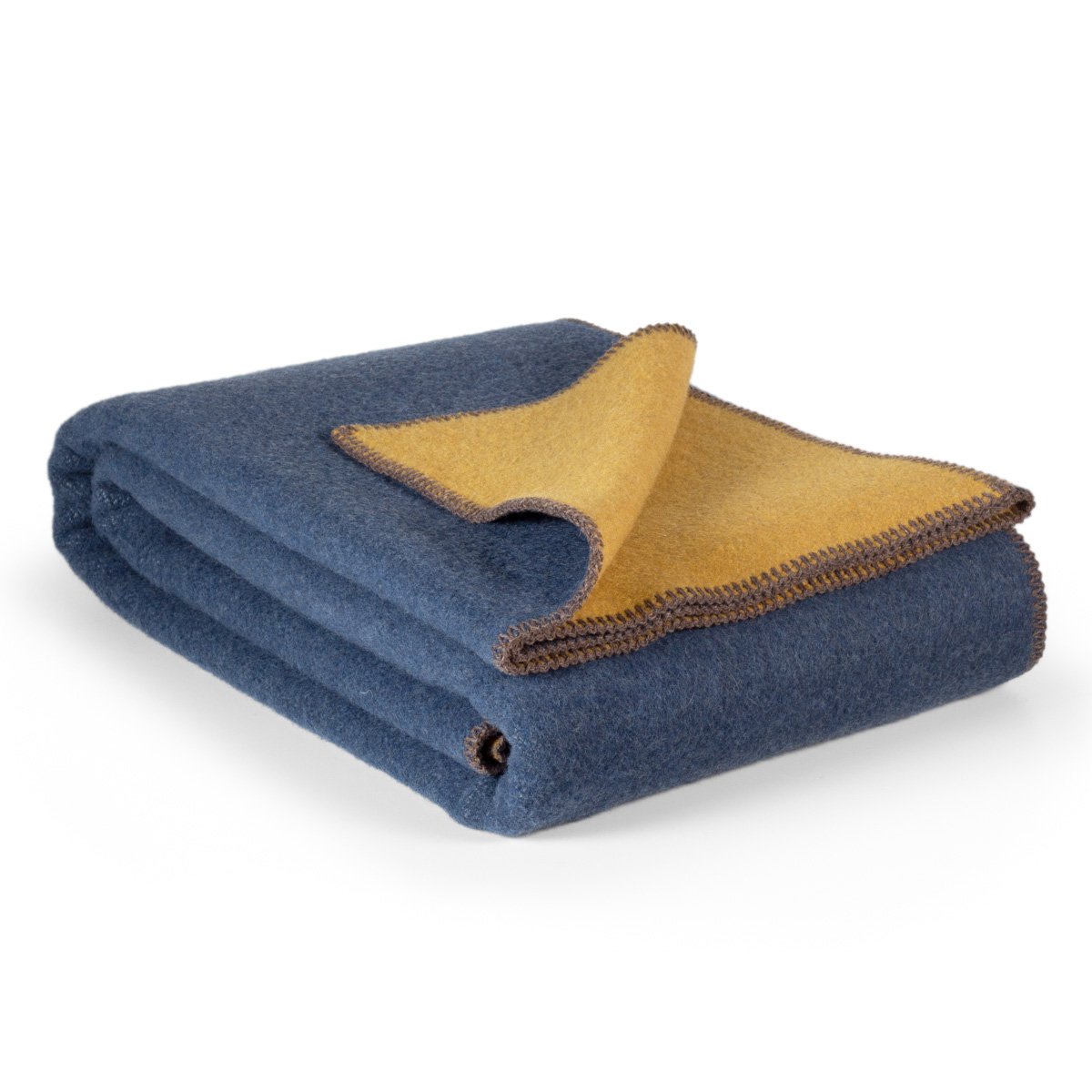 Folded Merino Wool Bedspread Aegean in ocean blue