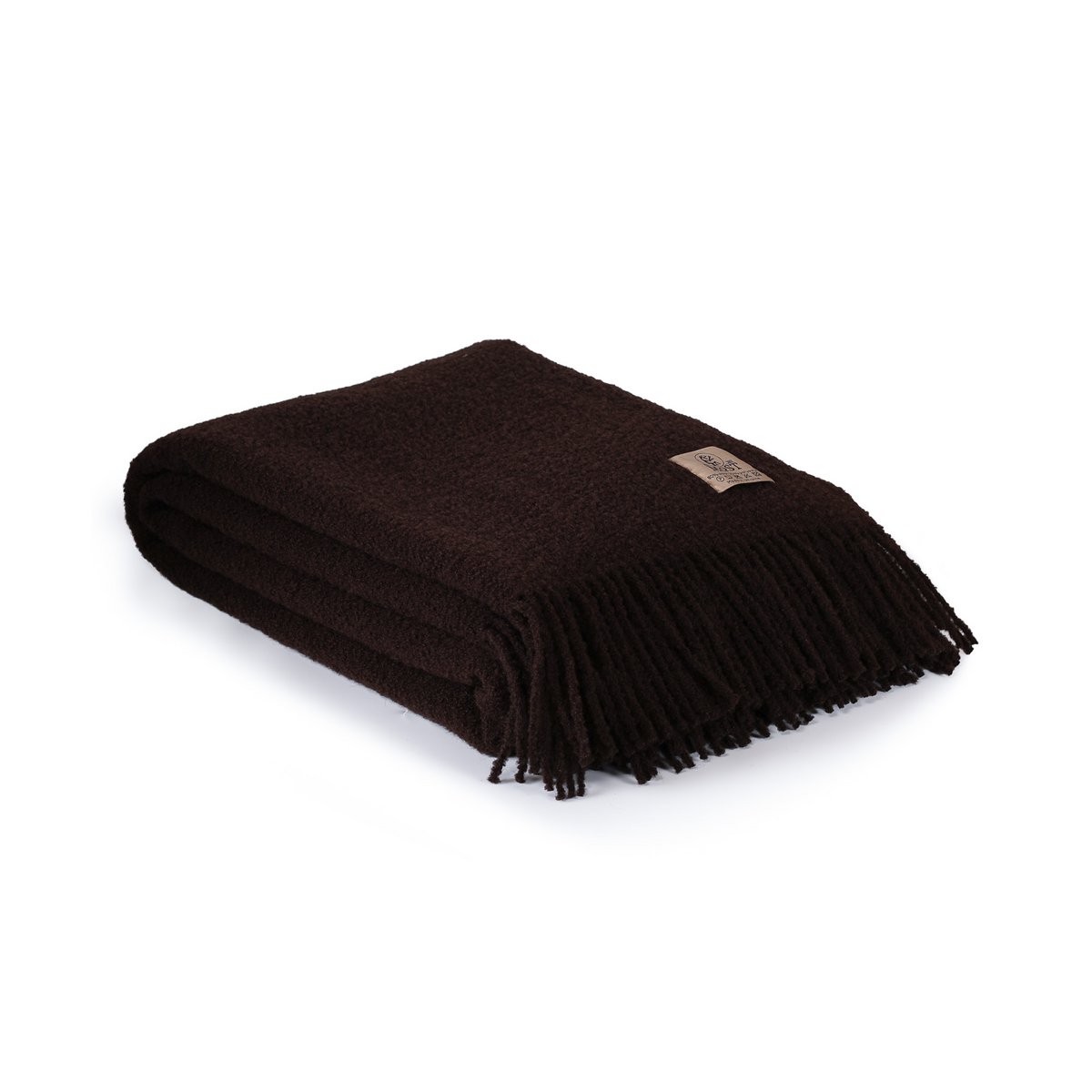 Folded Wool Bouclé Throw Blanket Paris in dark brown, showing textured knit