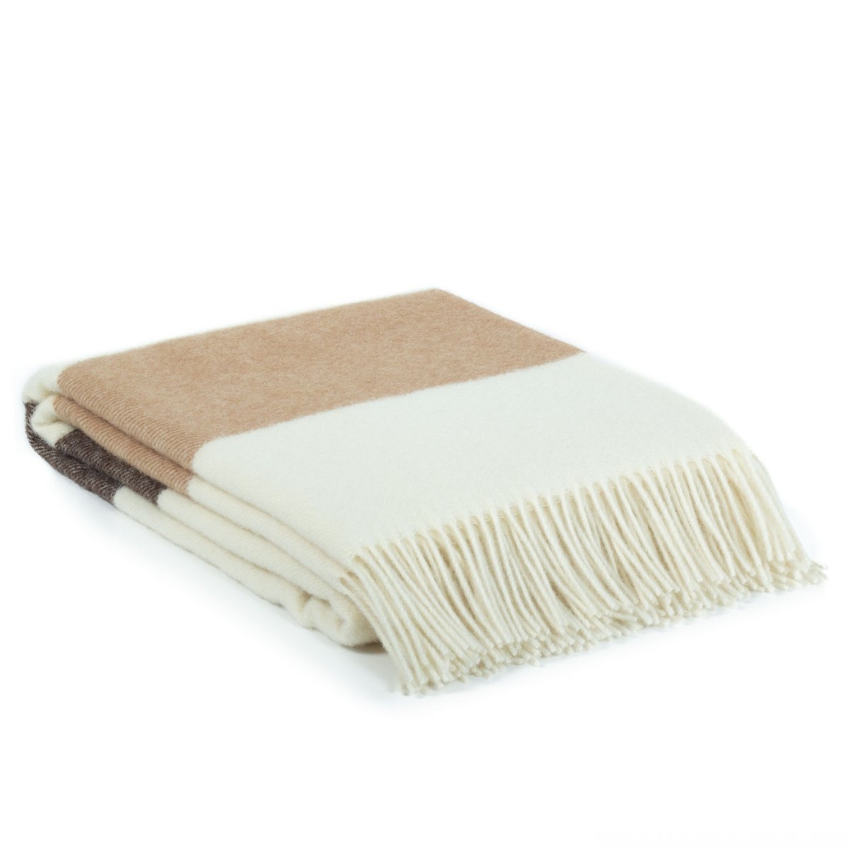 Folded Wool Throw Blanket Agatha in brown and white multicolor design