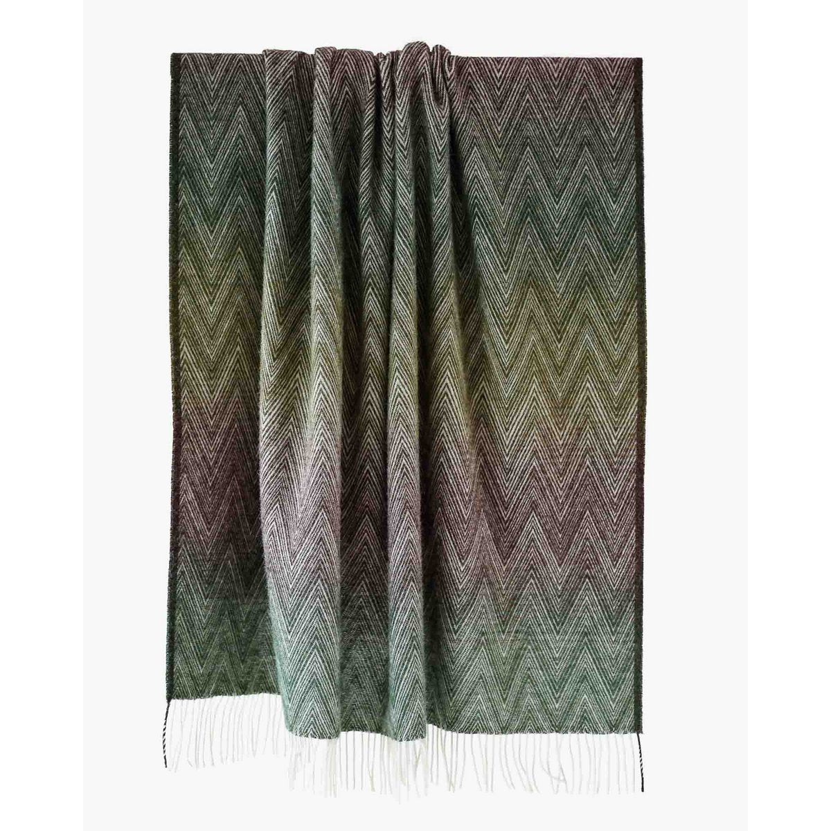 Wool Throw Blanket Manoria Foresta in multi-colored green zigzag pattern