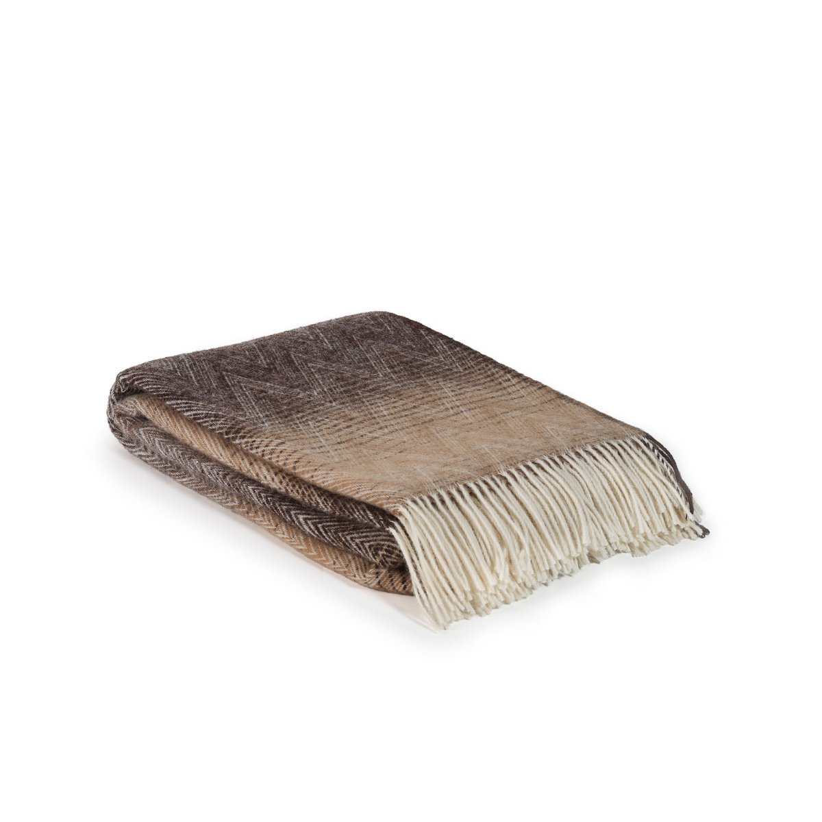 Folded Wool Throw Blanket Manoria Savana in multi-colored brown zigzag pattern